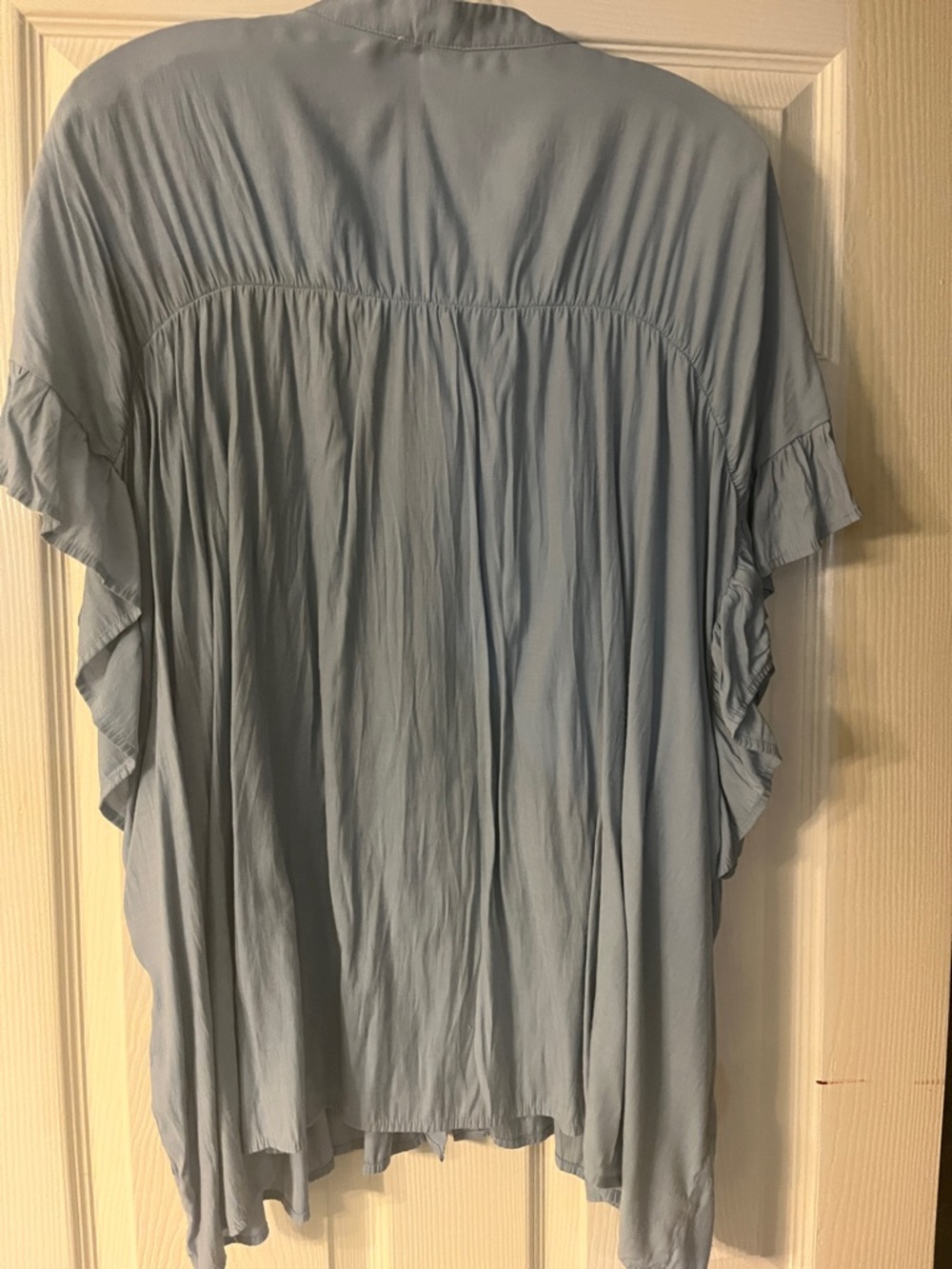 BiBi Soft Blue Button-Front Ruffle Sleeve Blouse - Picture 3 of 5